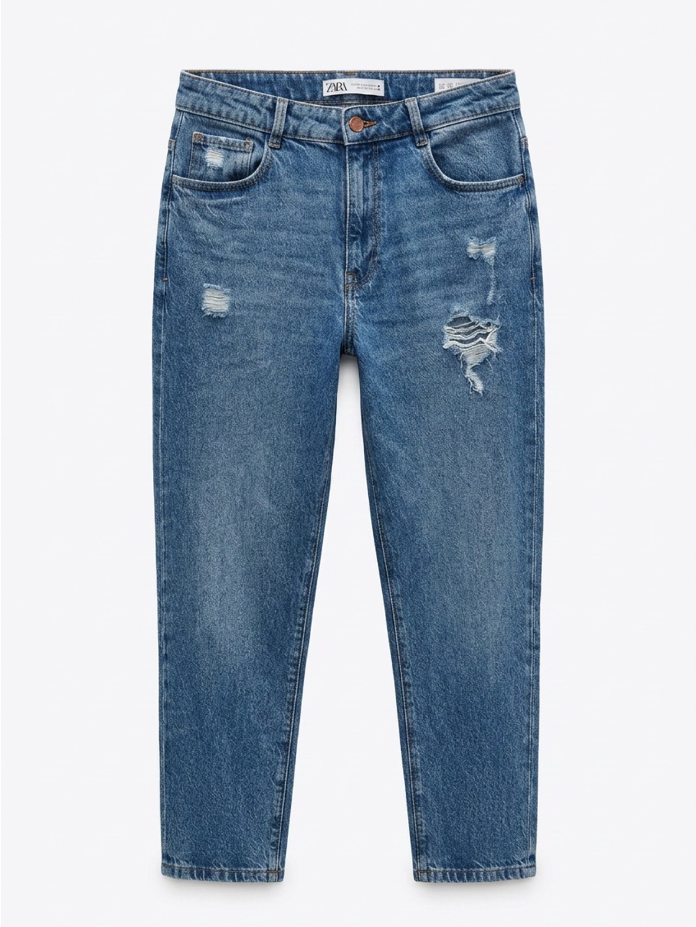 Zara Medium Blue Distressed Mom Jeans